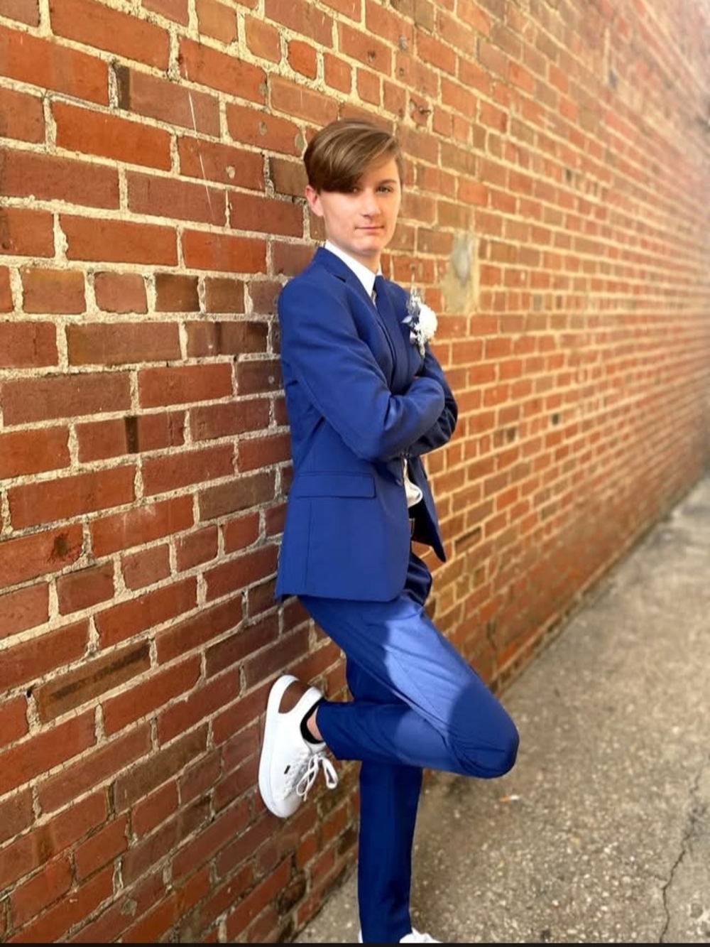 Boys Royal Blue Slim-Fit Suit Jacket & Pants Set